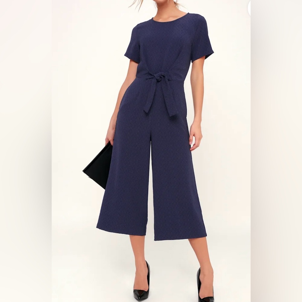 Lulu's Navy Tie-Waist Jumpsuit